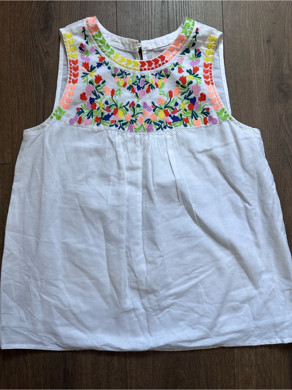 J. Crew White Sleeveless Embroidered Floral Yoke Tank